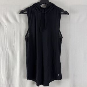 Nicole‎ Miller Size S Active Hooded Drawstring Sleeveless Top Black Stretch